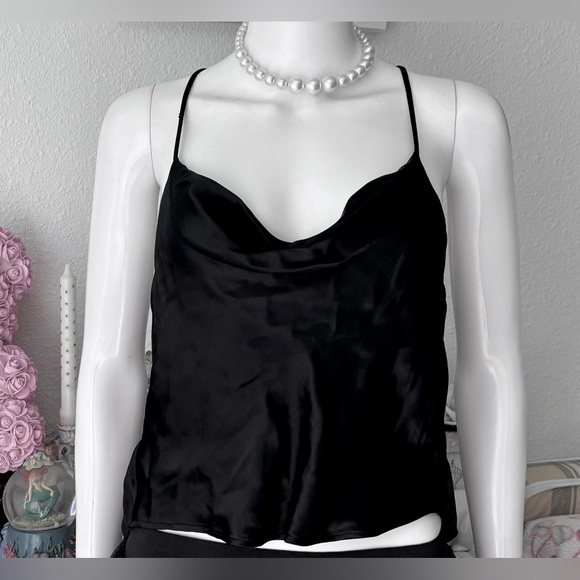 Zara Tops - Zara  Crop Top Satin Racerback with spaghetti straps in black color Size S  NWT